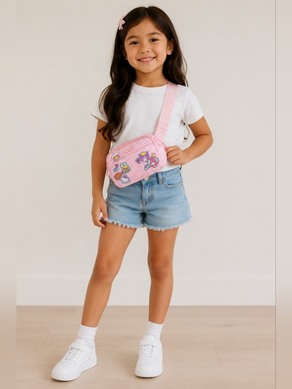 Hello Kitty & Friends Kids Waist Bag – Pink Striped Belt Bag with Adjustable Str